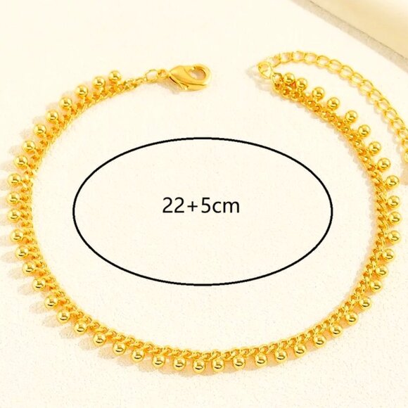 GOLD PLATED ANKLE BRACELET ALL SURROUNDED WITH TINY BALLS ATTACHED - Picture 2 of 2